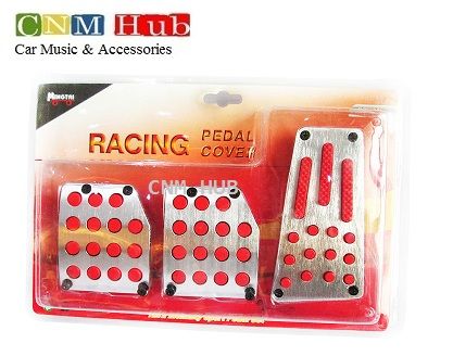 Pedal Cover Silver & Red Rubber - MT-03